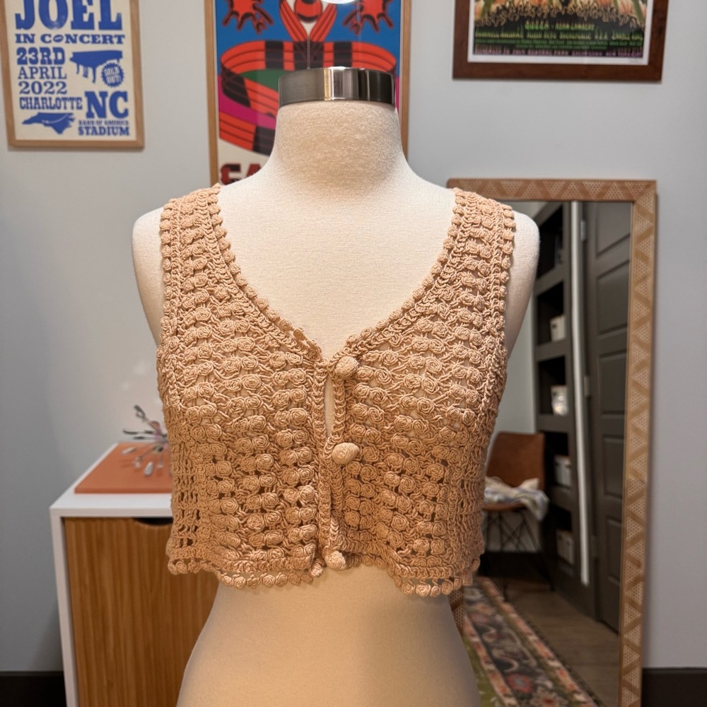 Fab’rik Tan Crochet Vest Top Beige Small - Picture 10 of 10